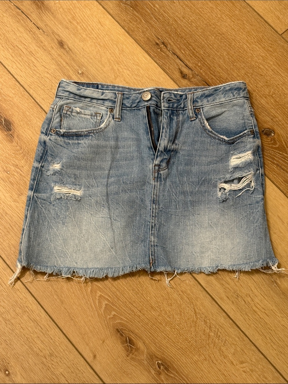 Aeropostale Light Blue Distressed Denim Mini Skirt